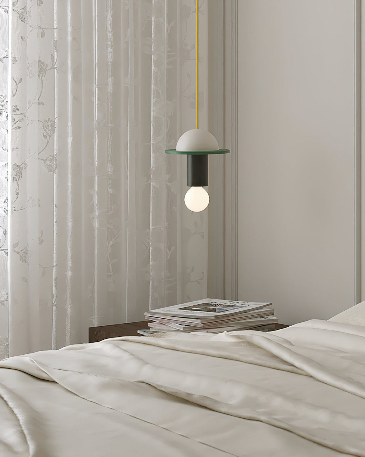 Angled view of the yellow Klee Geometric Pendant Light.
