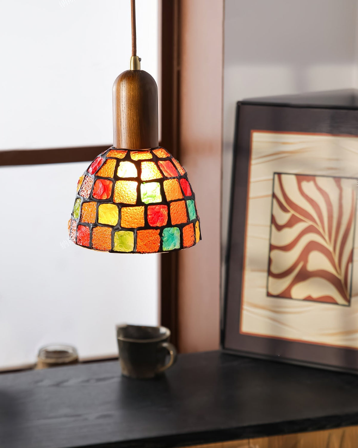 Detail shot of the smooth wood accent on the Klima Pendant Light.