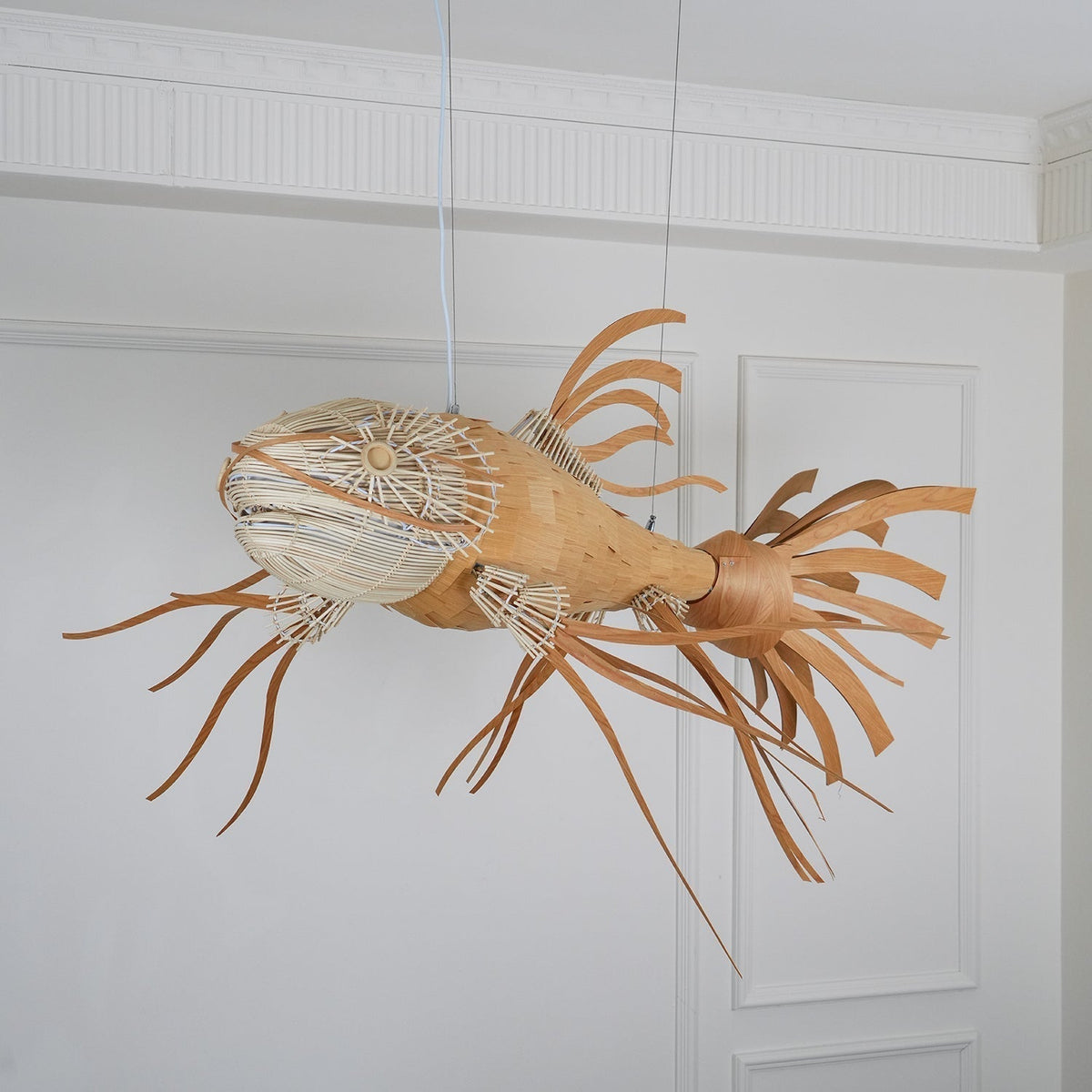 Celina Lustre Bois Poisson Artisanal