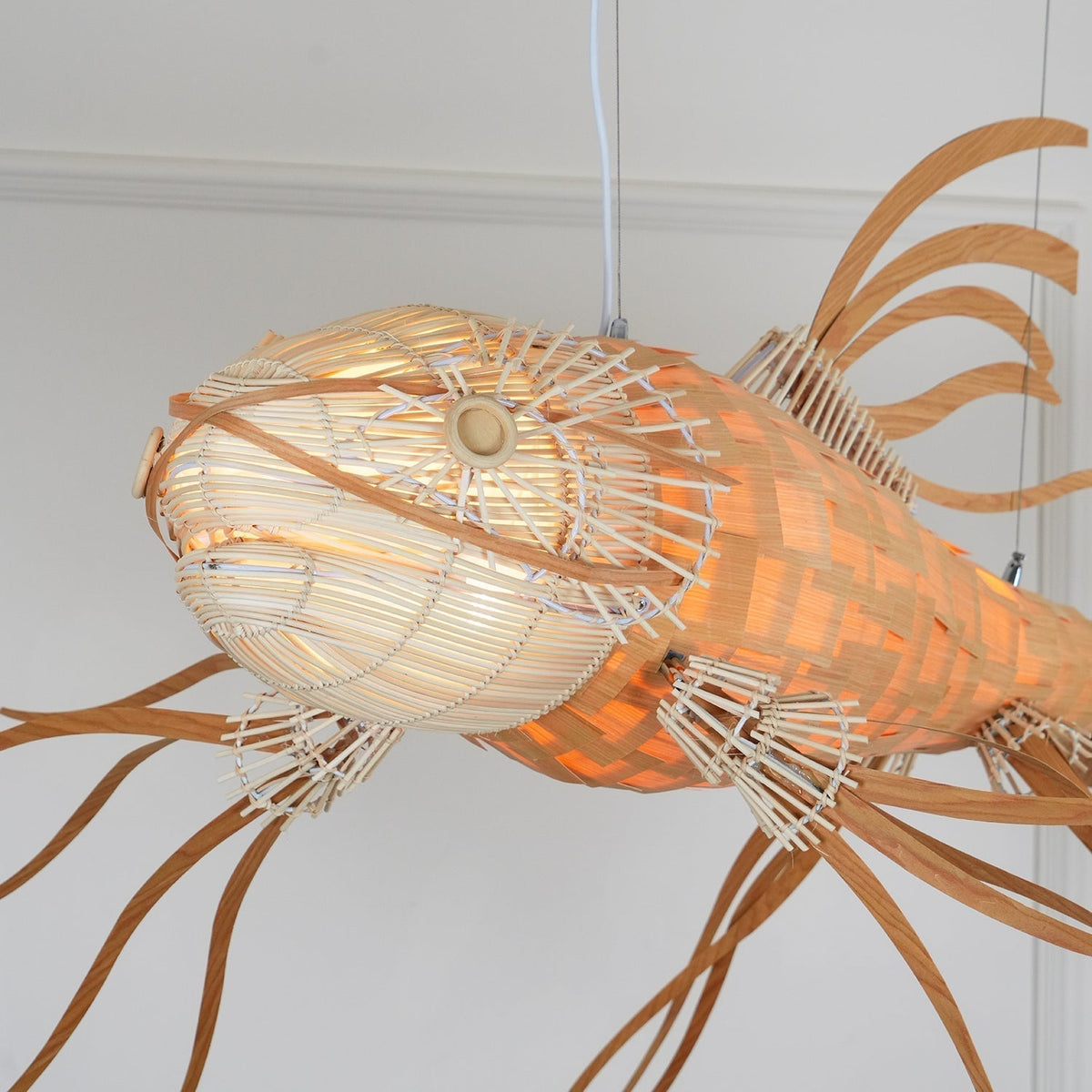 Celina Lustre Bois Poisson Artisanal