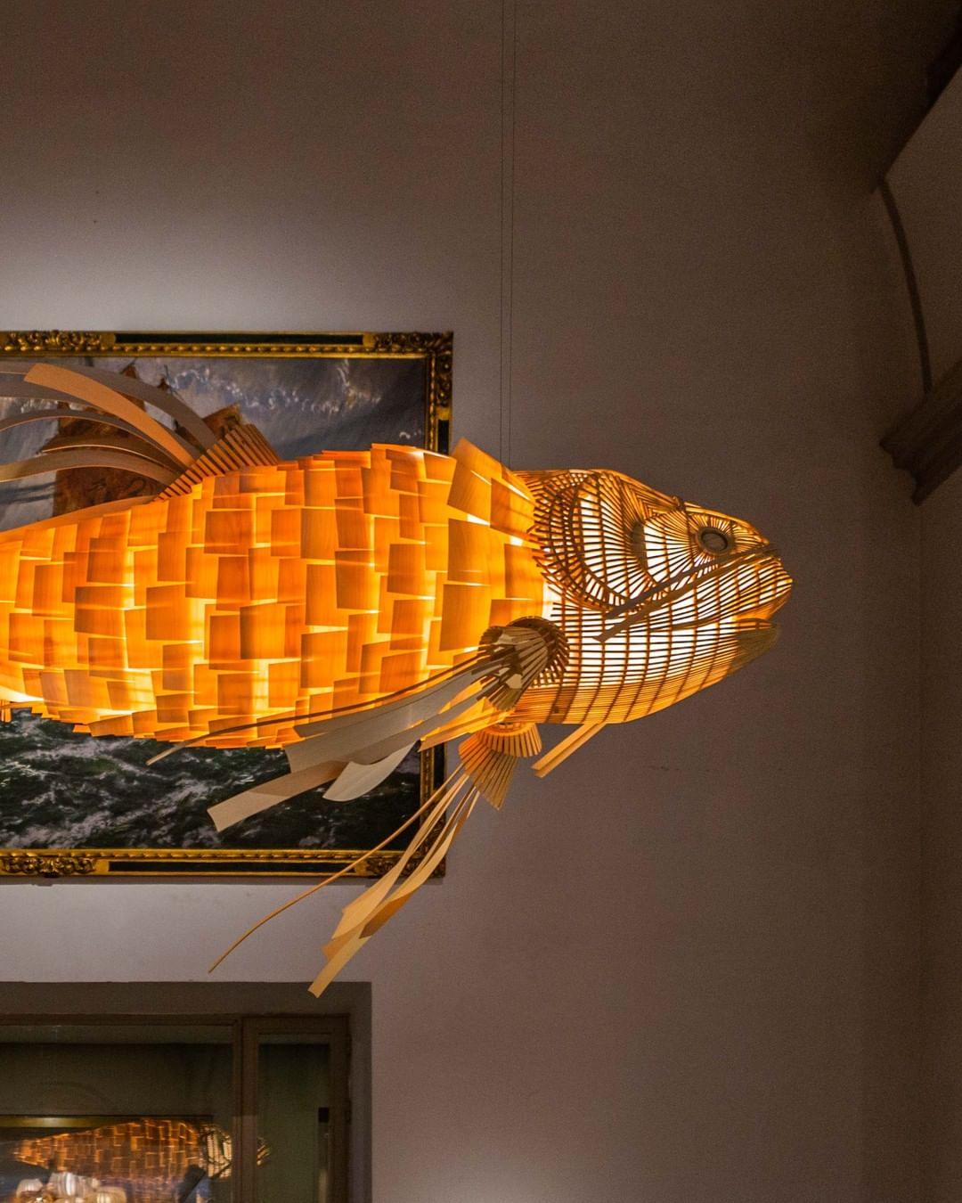 Celina Lustre Bois Poisson Artisanal