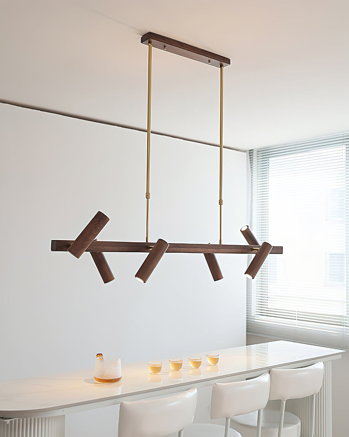 Konnect Wood Chandelier shown in a spacious open-concept living area.