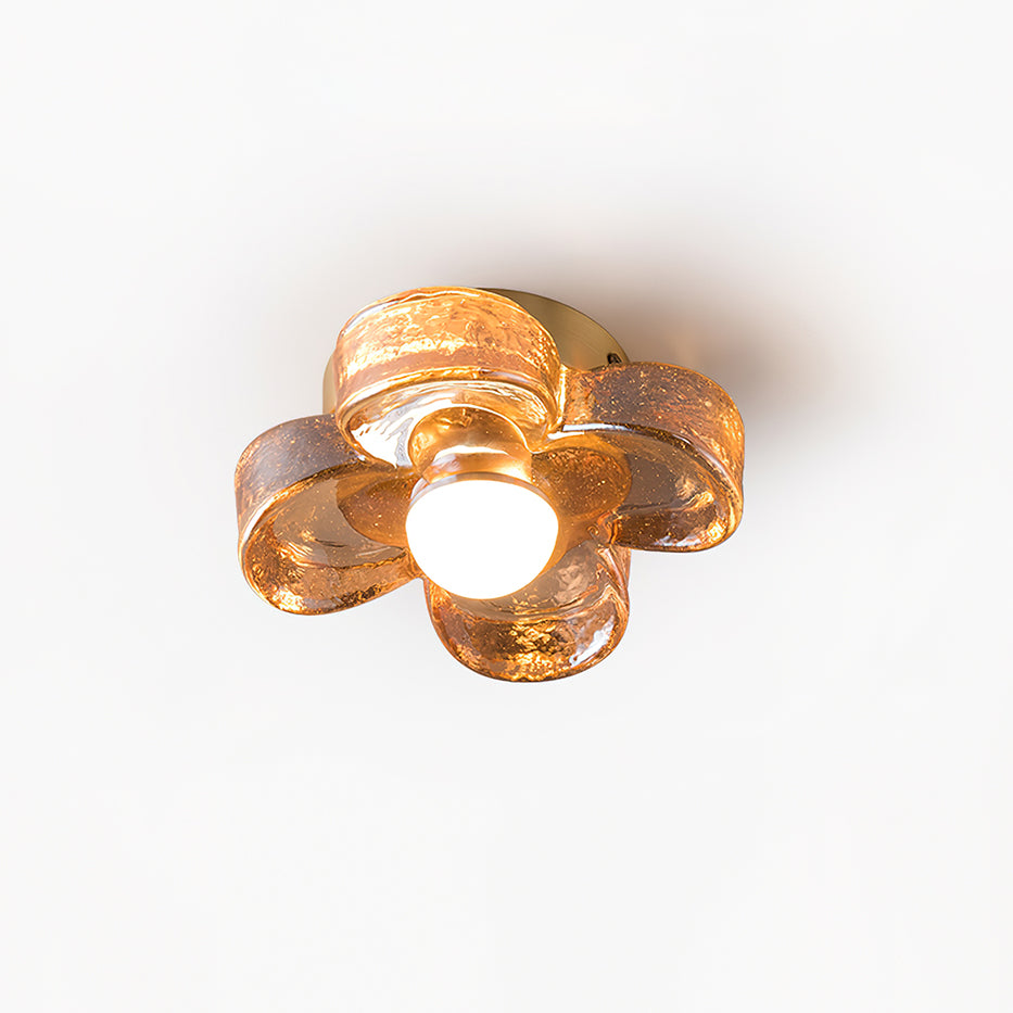 Ceiling Lamp with Amber Acrylic Clover Petals and Brass Scandi-Neutral Decor