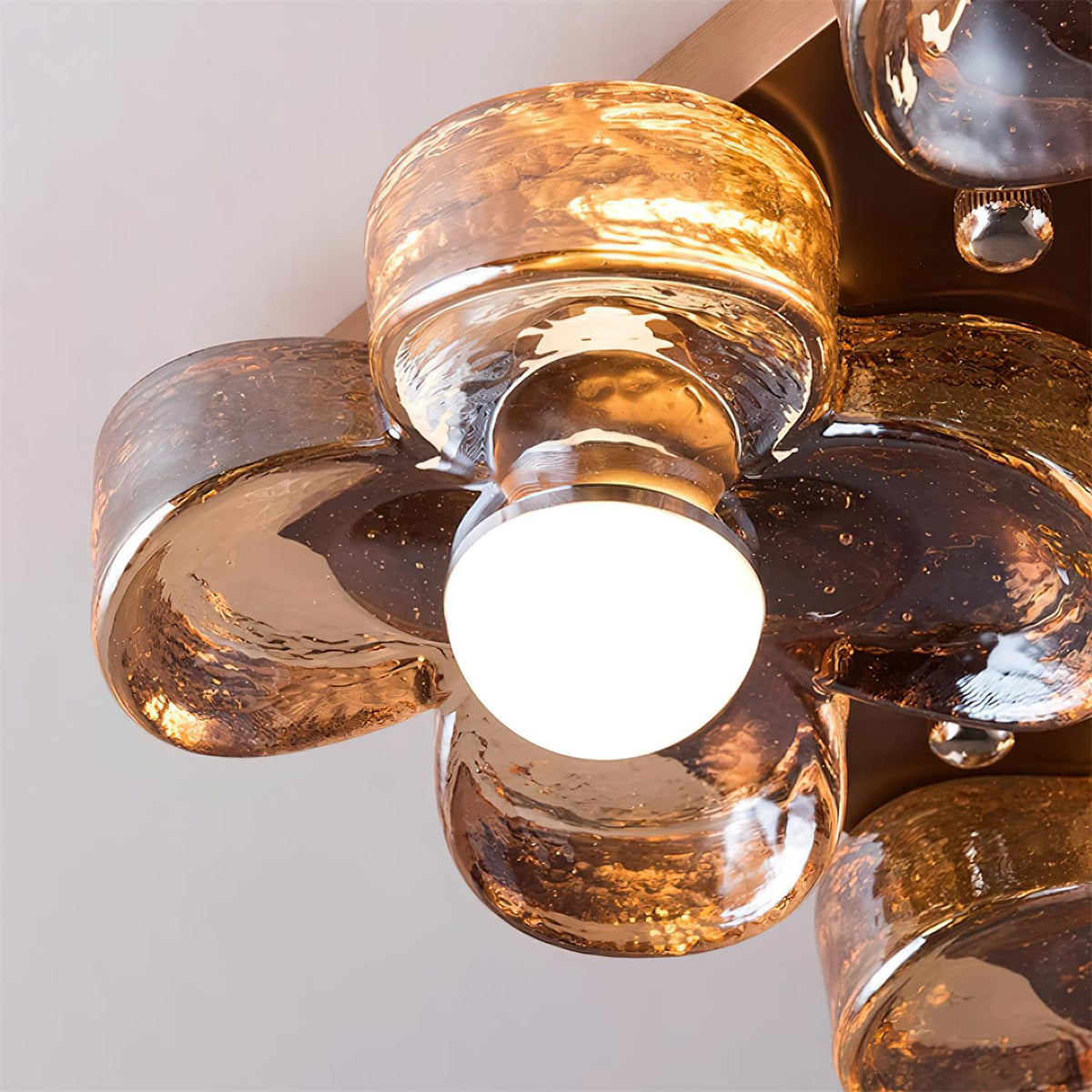 Ceiling Lamp with Amber Acrylic Clover Petals and Brass Scandi-Neutral Decor