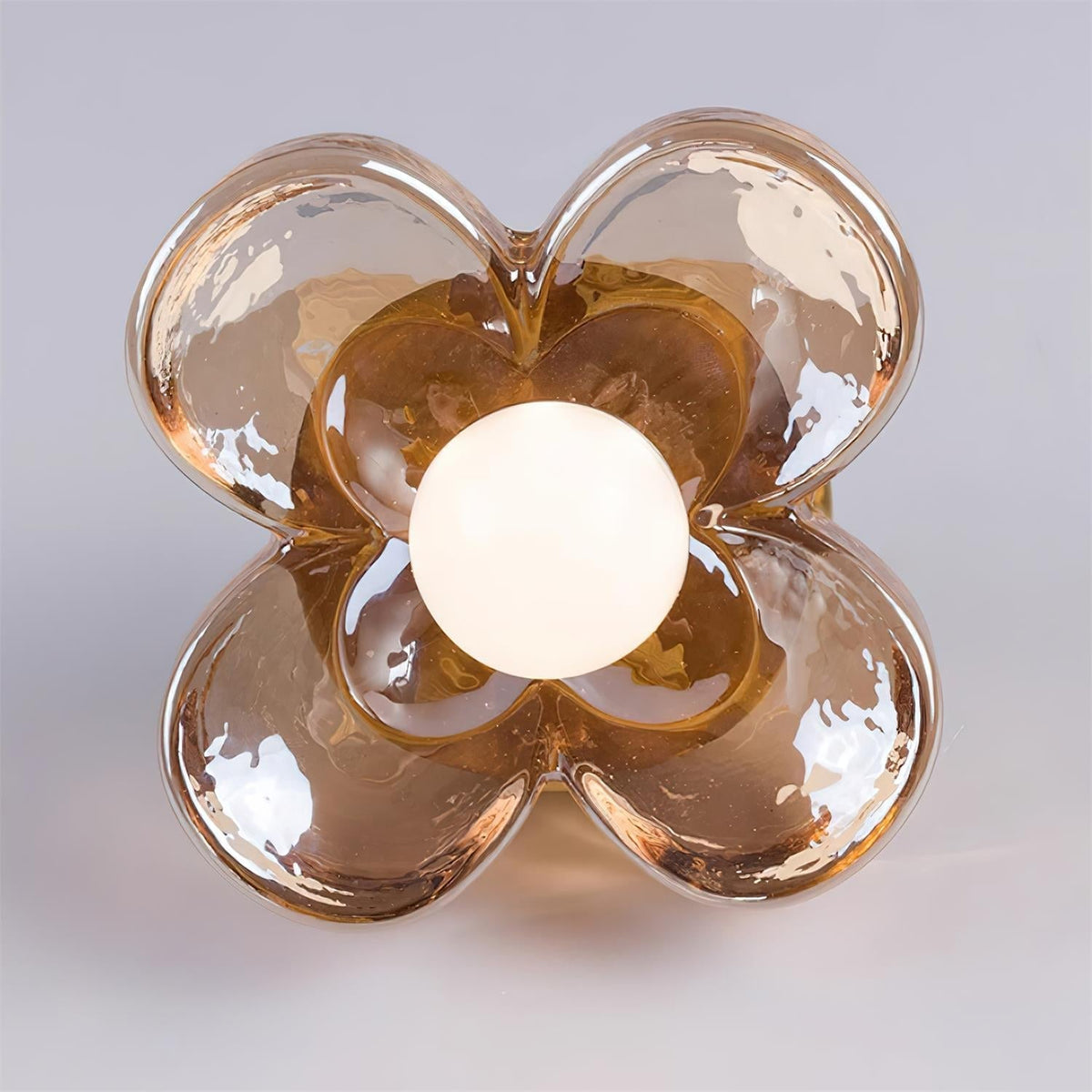 Ceiling Lamp with Amber Acrylic Clover Petals and Brass Scandi-Neutral Decor