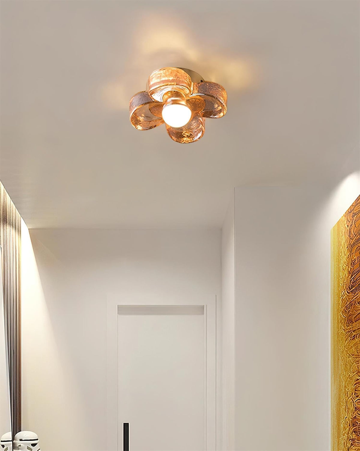 Ceiling Lamp with Amber Acrylic Clover Petals and Brass Scandi-Neutral Decor