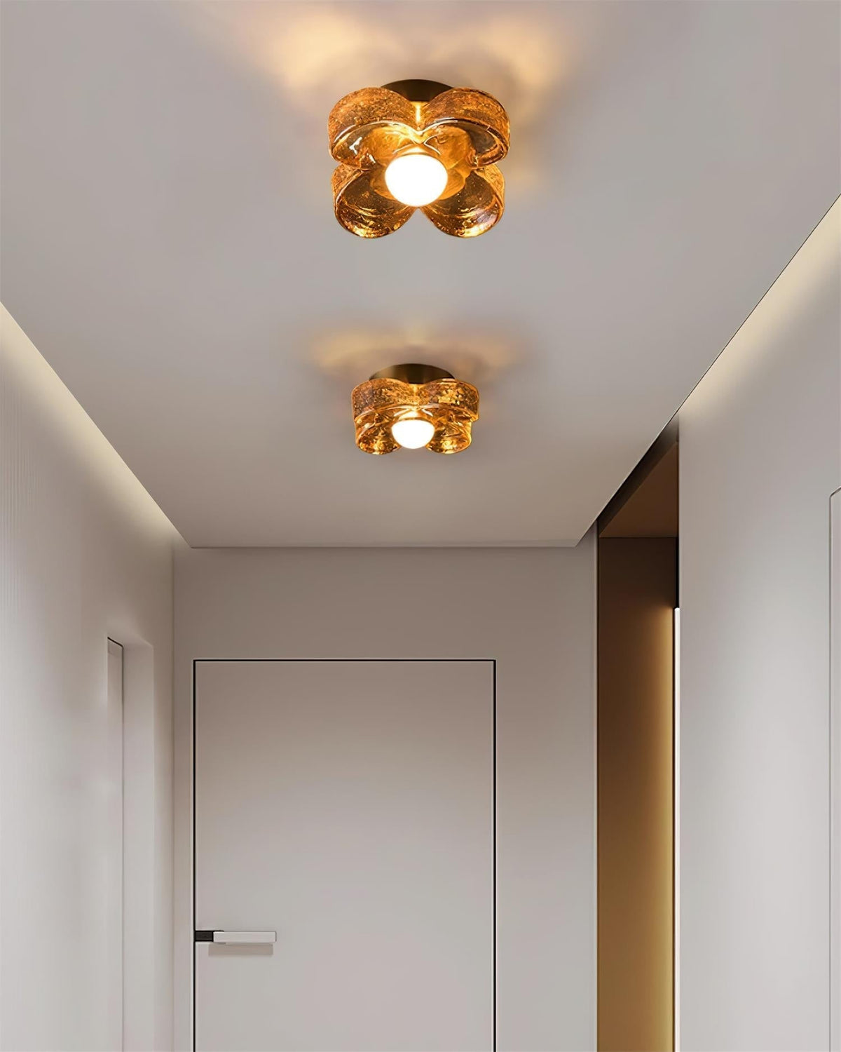 Ceiling Lamp with Amber Acrylic Clover Petals and Brass Scandi-Neutral Decor