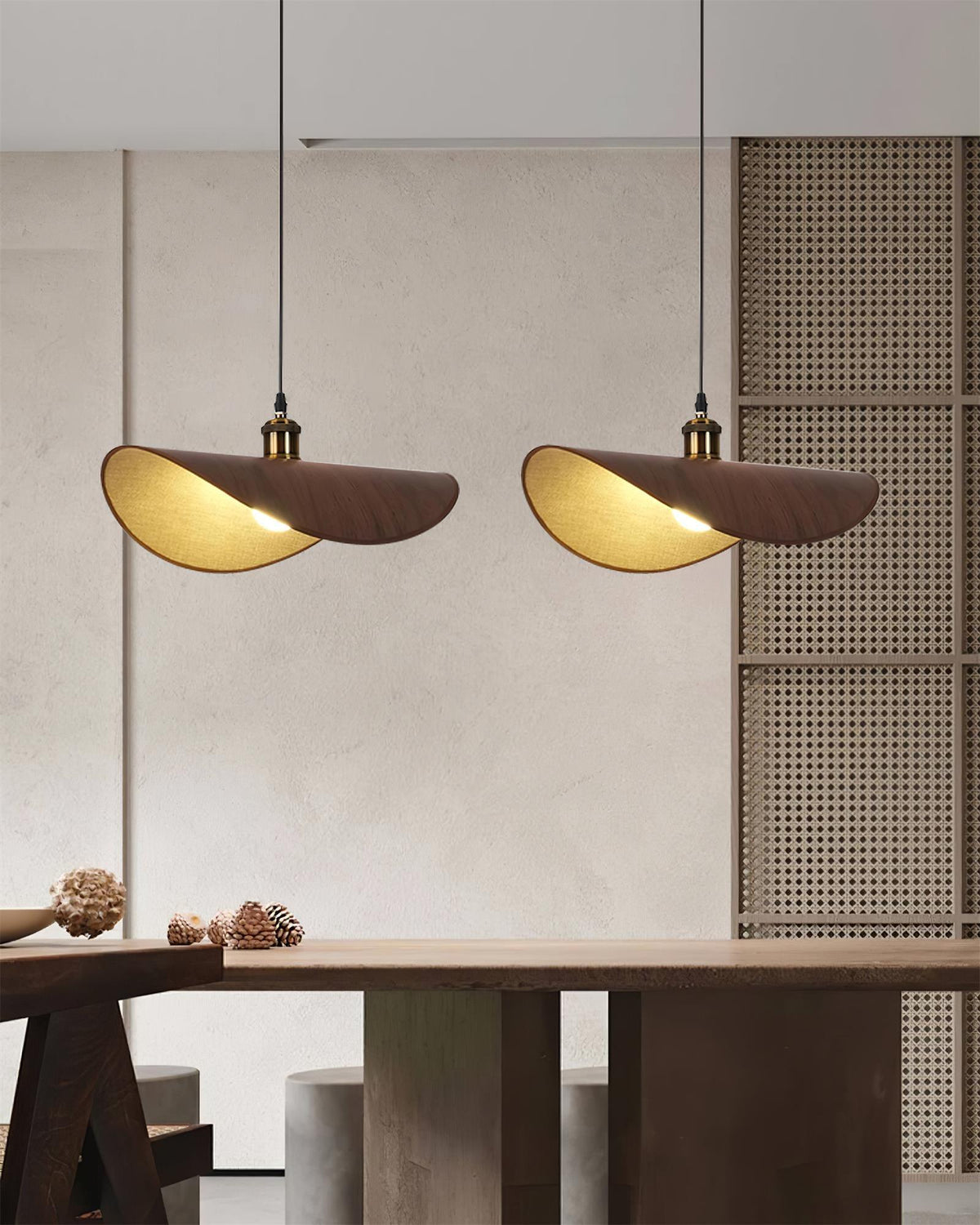 Mirelle Pendant Lamp Linen Fabric Shade Wood Minimalist-Neutral Decor