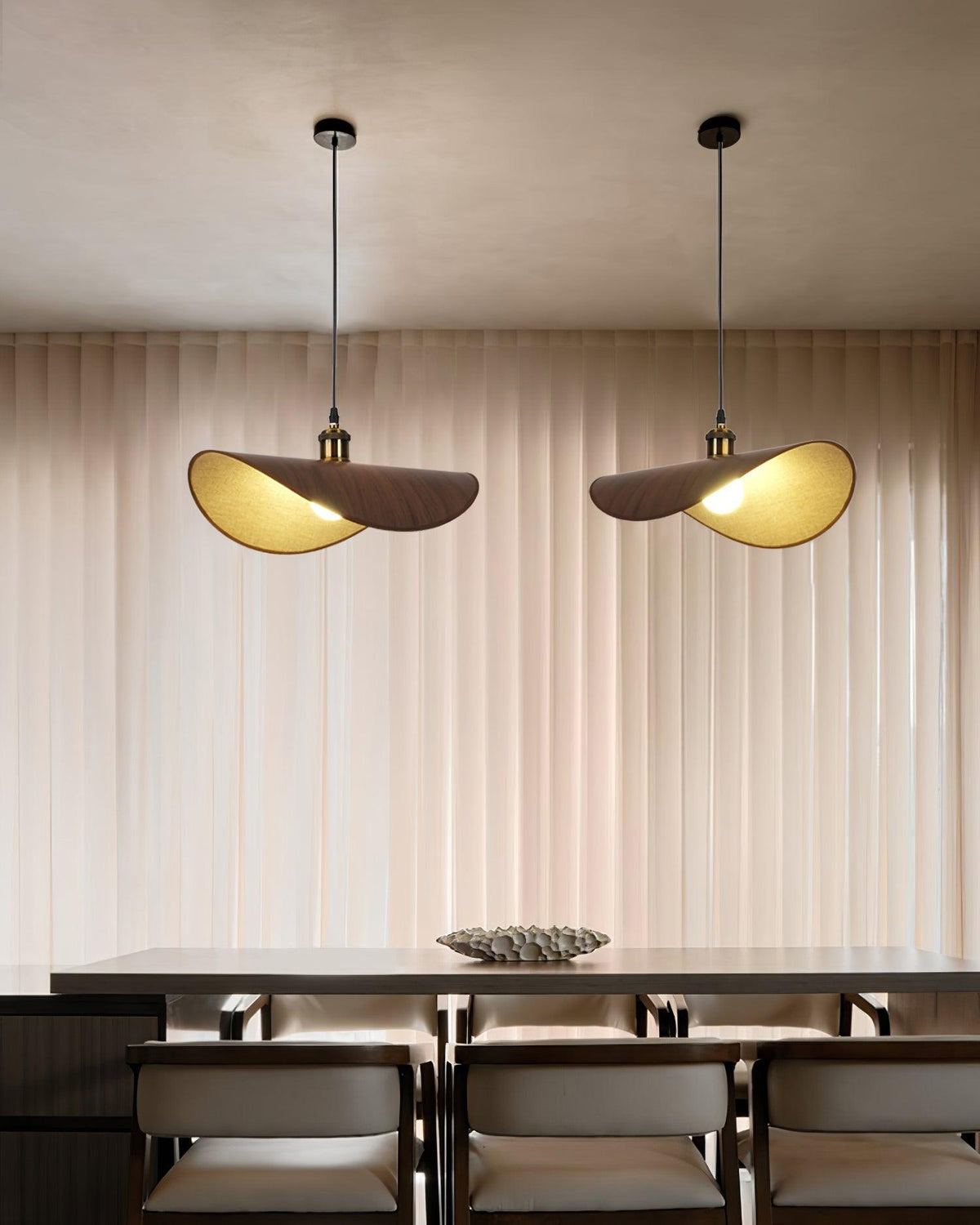 Mirelle Pendant Lamp Linen Fabric Shade Wood Minimalist-Neutral Decor