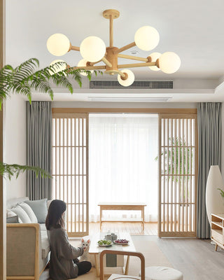 Lustra Lustre en Bois Globe Minimaliste Naturel