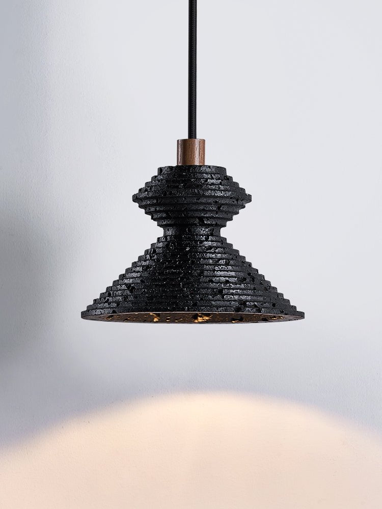 Elia Suspension Travertin Noir Texturé en Couches