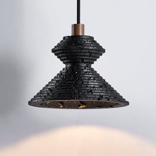 Elia Suspension Travertin Noir Texturé en Couches