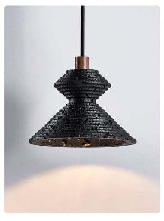 Elia Suspension Travertin Noir Texturé en Couches