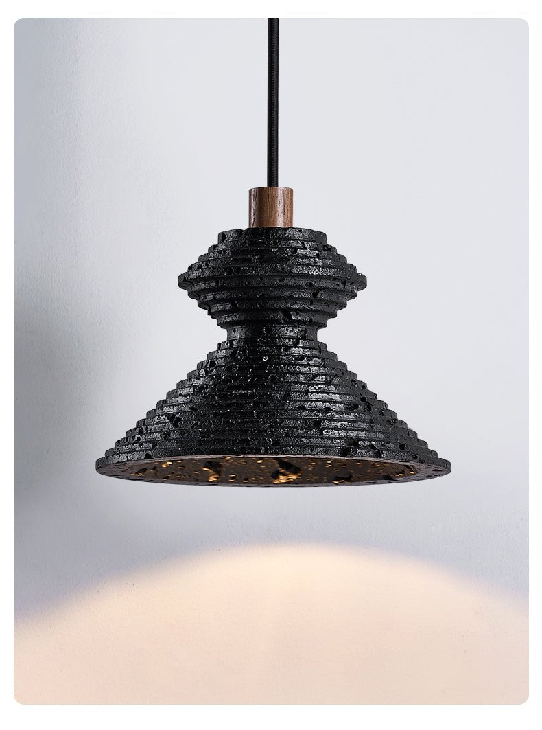 Elia Suspension Travertin Noir Texturé en Couches