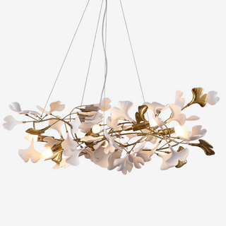 Korinor Lustre Suspension Feuille Artistic Design. Métal/Céramique. Blanc. Salon-Luire