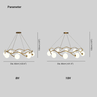 Valentina Lustre Modern Designe, Vague, Métal/Verre, Blanc/Or