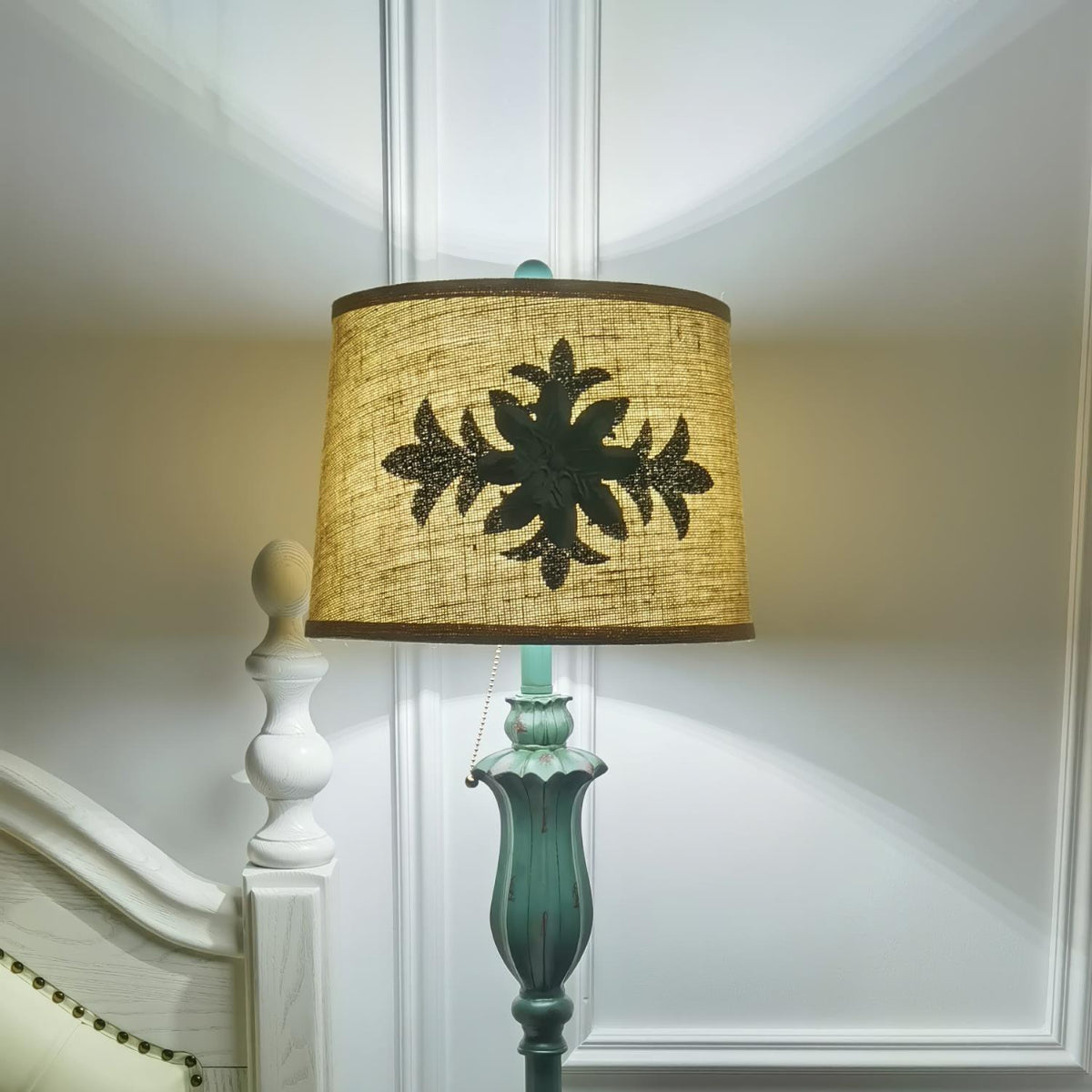 Tiffany Lampadaire Cylindre Vintage, Métal/Résine, Vert, Salon