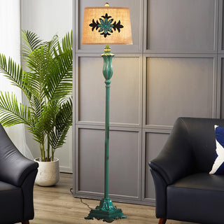 Tiffany Lampadaire Cylindre Vintage, Métal/Résine, Vert, Salon