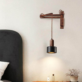 Vamki Applique Murale Ajustable en Travertin Noir Et Bois de Noyer