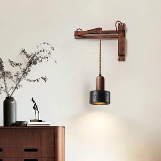 Vamki Applique Murale Ajustable en Travertin Noir Et Bois de Noyer