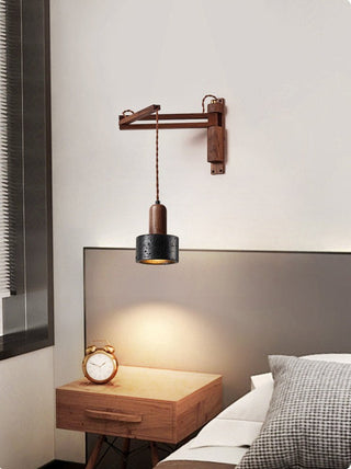 Vamki Applique Murale Ajustable en Travertin Noir Et Bois de Noyer