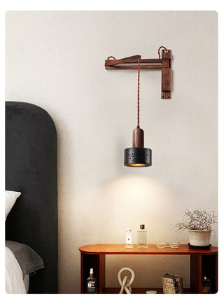 Vamki Applique Murale Ajustable en Travertin Noir Et Bois de Noyer