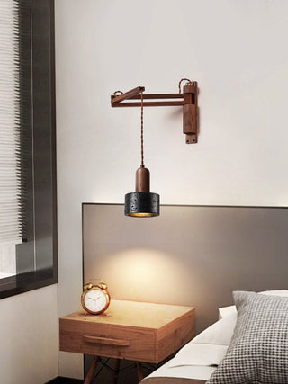Vamki Applique Murale Ajustable en Travertin Noir Et Bois de Noyer