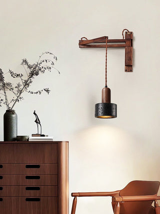 Vamki Applique Murale Ajustable en Travertin Noir Et Bois de Noyer
