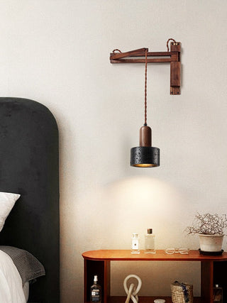 Vamki Applique Murale Ajustable en Travertin Noir Et Bois de Noyer