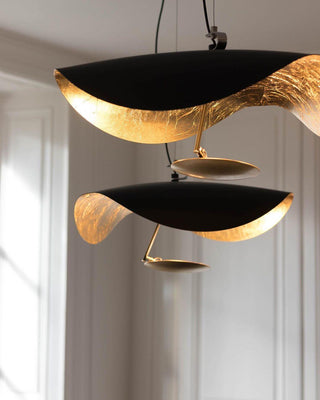 Lustra Suspension Lampe Abat-jour Courbé Noir et Or-Luire
