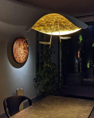 Lustra Suspension Lampe Abat-jour Courbé Noir et Or-Luire