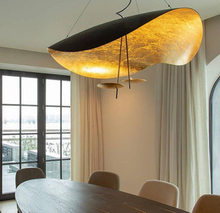 Lustra Suspension Lampe Abat-jour Courbé Noir et Or-Luire