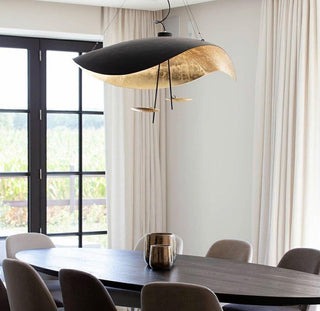 Lustra Suspension Lampe Abat-jour Courbé Noir et Or-Luire