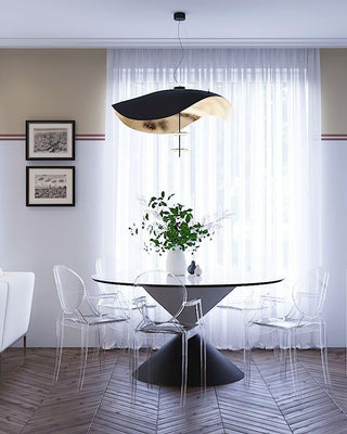 Lustra Suspension Lampe Abat-jour Courbé Noir et Or-Luire