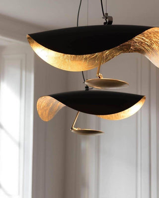 Lustra Suspension Lampe Abat-jour Courbé Noir et Or-Luire