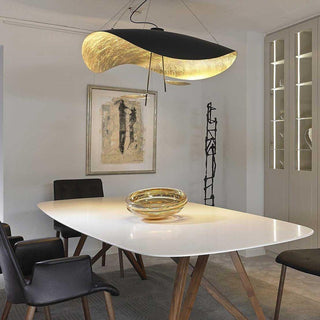 Lustra Suspension Lampe Abat-jour Courbé Noir et Or-Luire