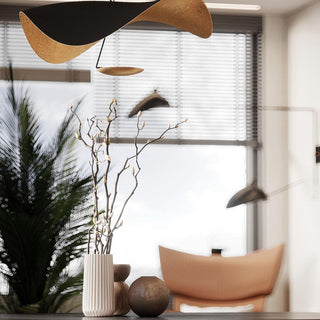 Lustra Suspension Lampe Abat-jour Courbé Noir et Or-Luire