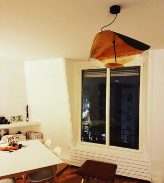 Lustra Suspension Lampe Abat-jour Courbé Noir et Or-Luire