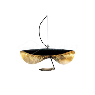 Lustra Suspension Lampe Abat-jour Courbé Noir et Or-Luire