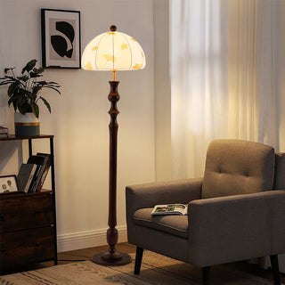 Ginkgore Lampadaire Bois Tissu Vintage