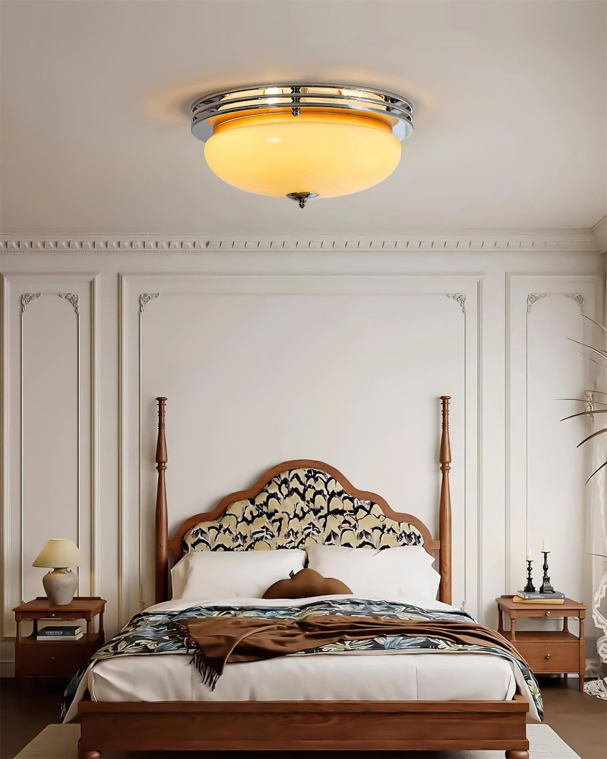 Ceiling Light Metal Canopy and Glass Shade Classic Round Modern-Neutral Decor
