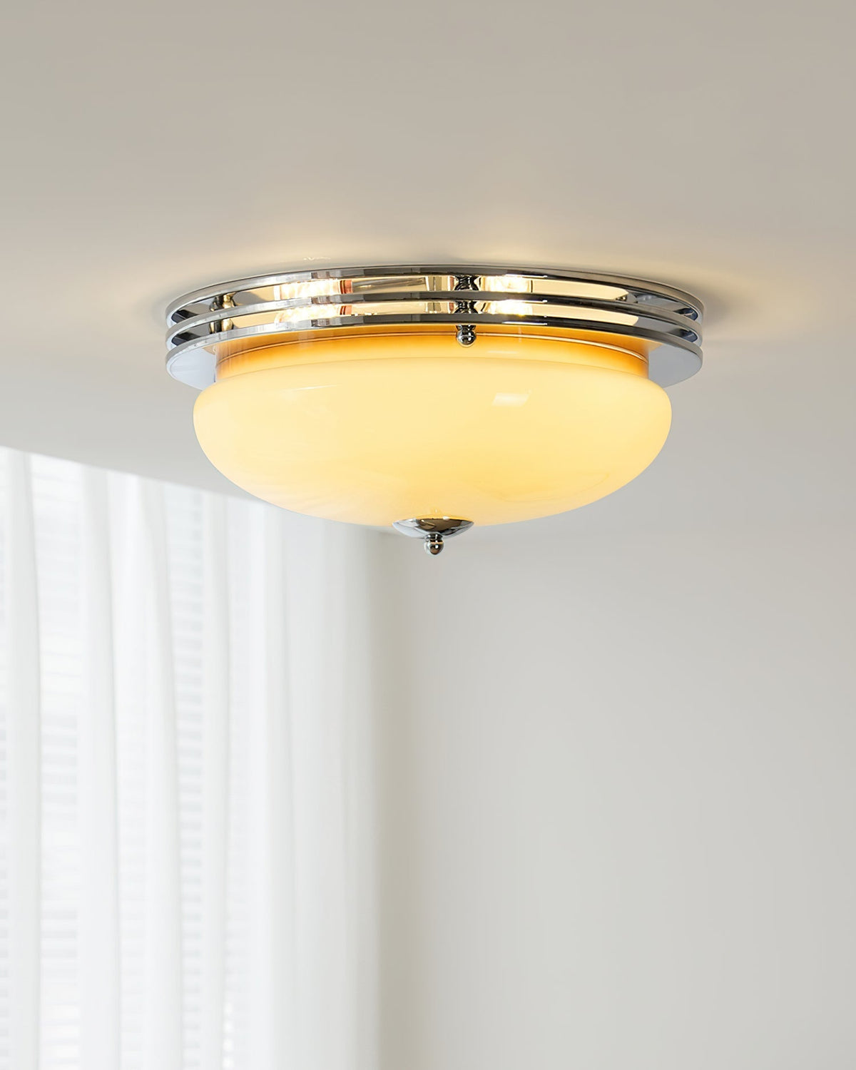 Ceiling Light Metal Canopy and Glass Shade Classic Round Modern-Neutral Decor