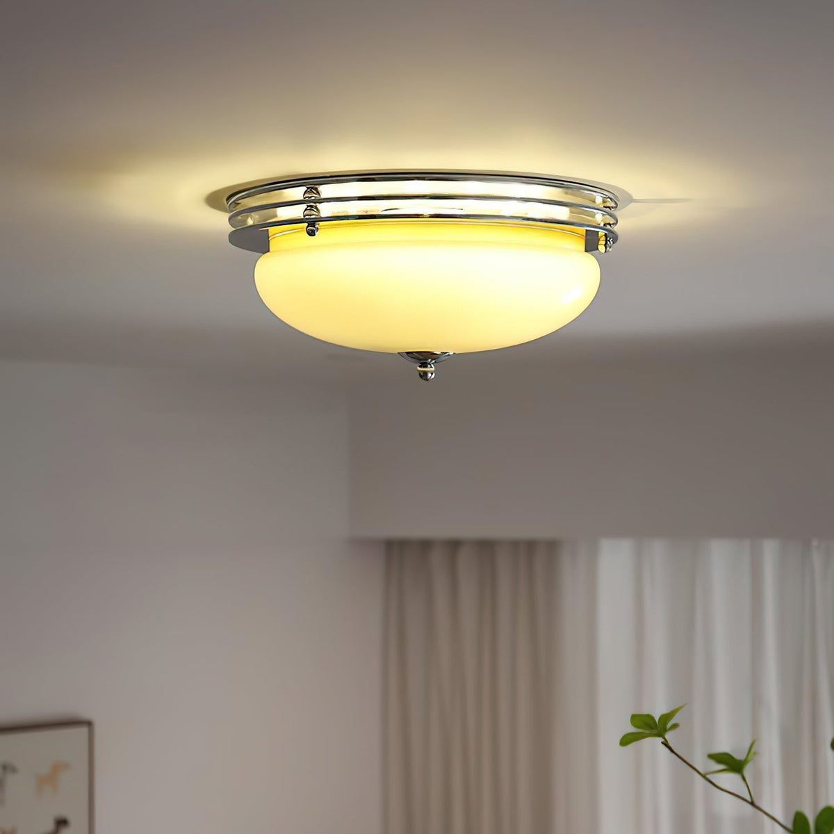 Ceiling Light Metal Canopy and Glass Shade Classic Round Modern-Neutral Decor