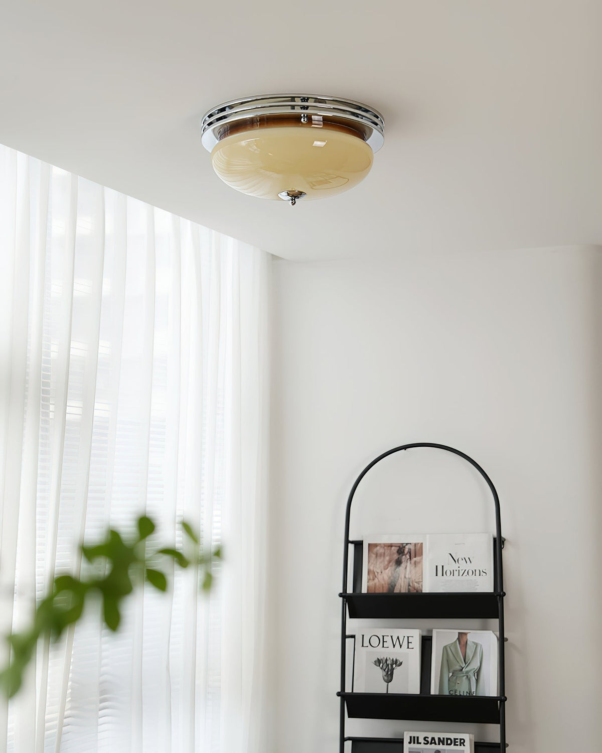 Ceiling Light Metal Canopy and Glass Shade Classic Round Modern-Neutral Decor