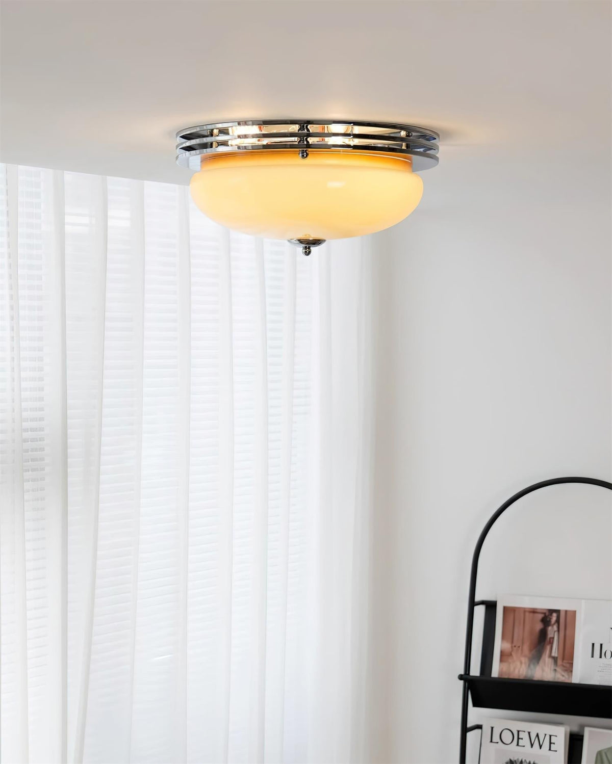 Ceiling Light Metal Canopy and Glass Shade Classic Round Modern-Neutral Decor