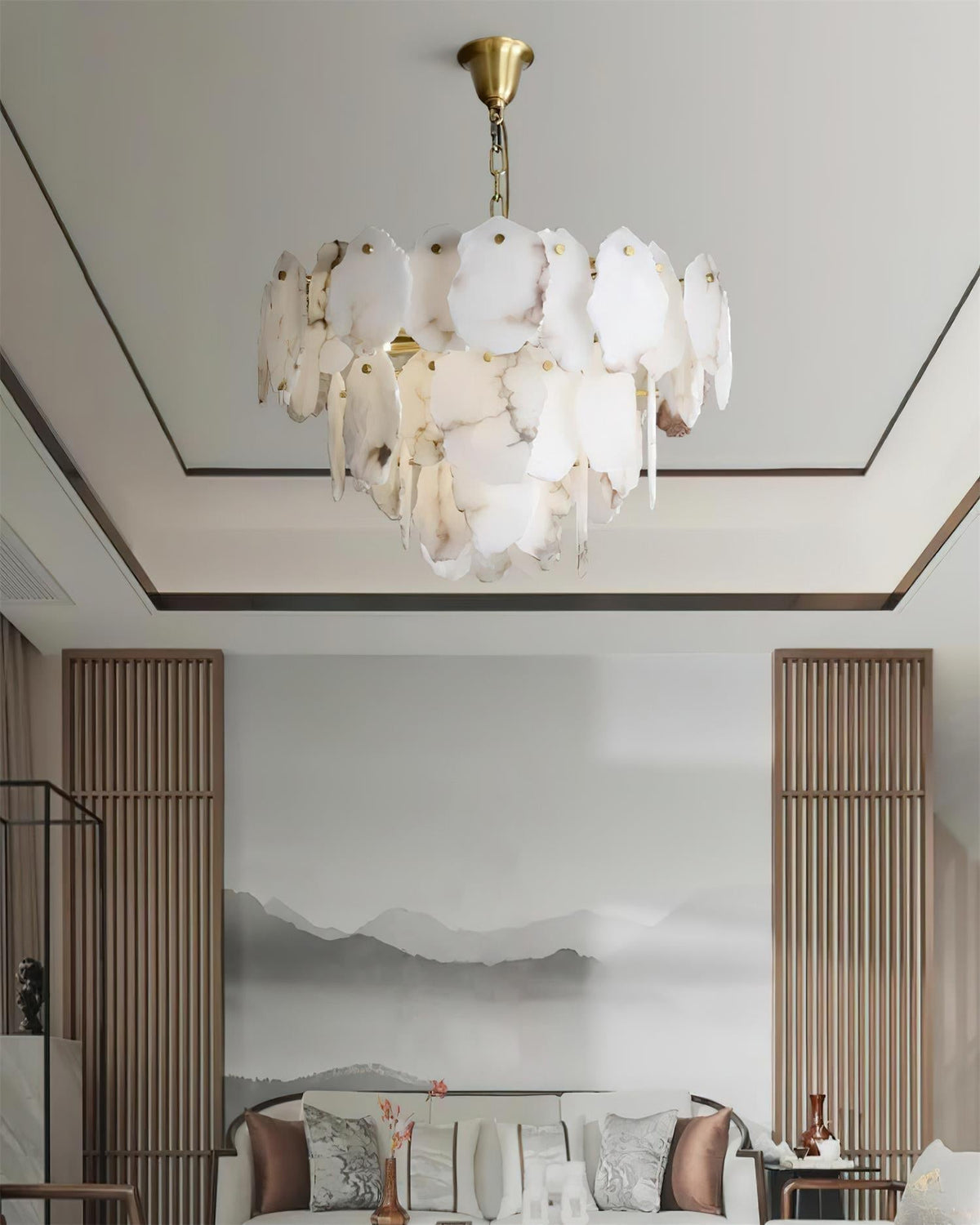 Leon Alabaster Chandelier Layered Stone Slices-Neutral Decor