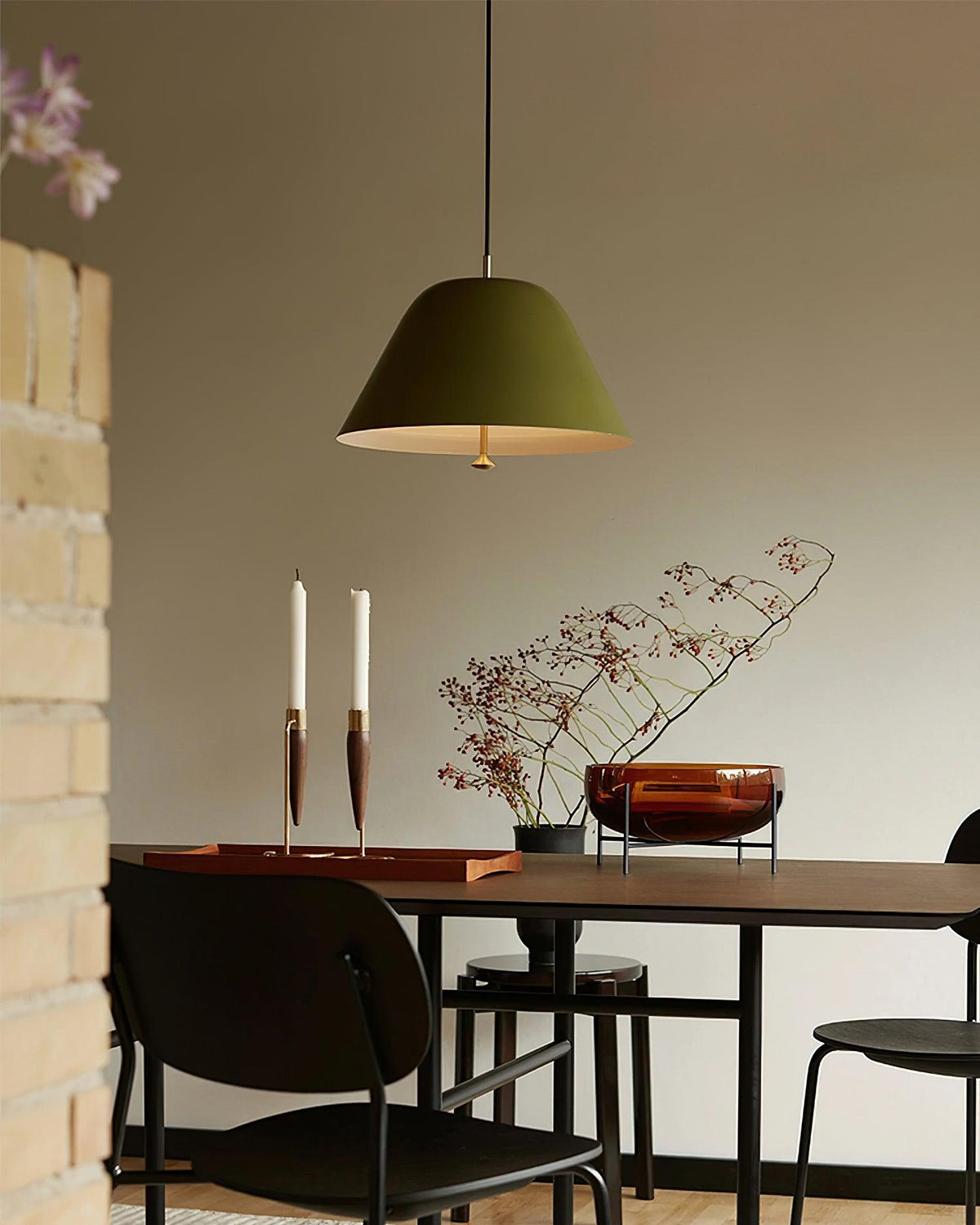 Pendant Lamp Modern Metal Shade in Green and White Minimalist-Neutral Decor