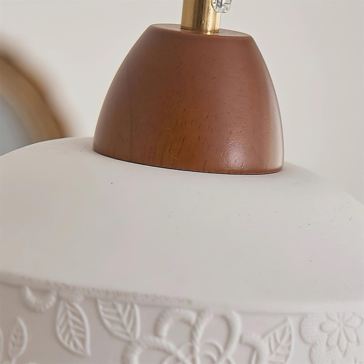 Pendant Lamp Textured Ceramic Drum Walnut Wood Retro-Neutral Decor