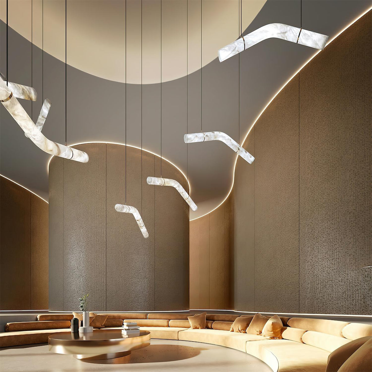 Liberty Chandelier Curved Alabaster Ribbon Silhouette - Neutralighting