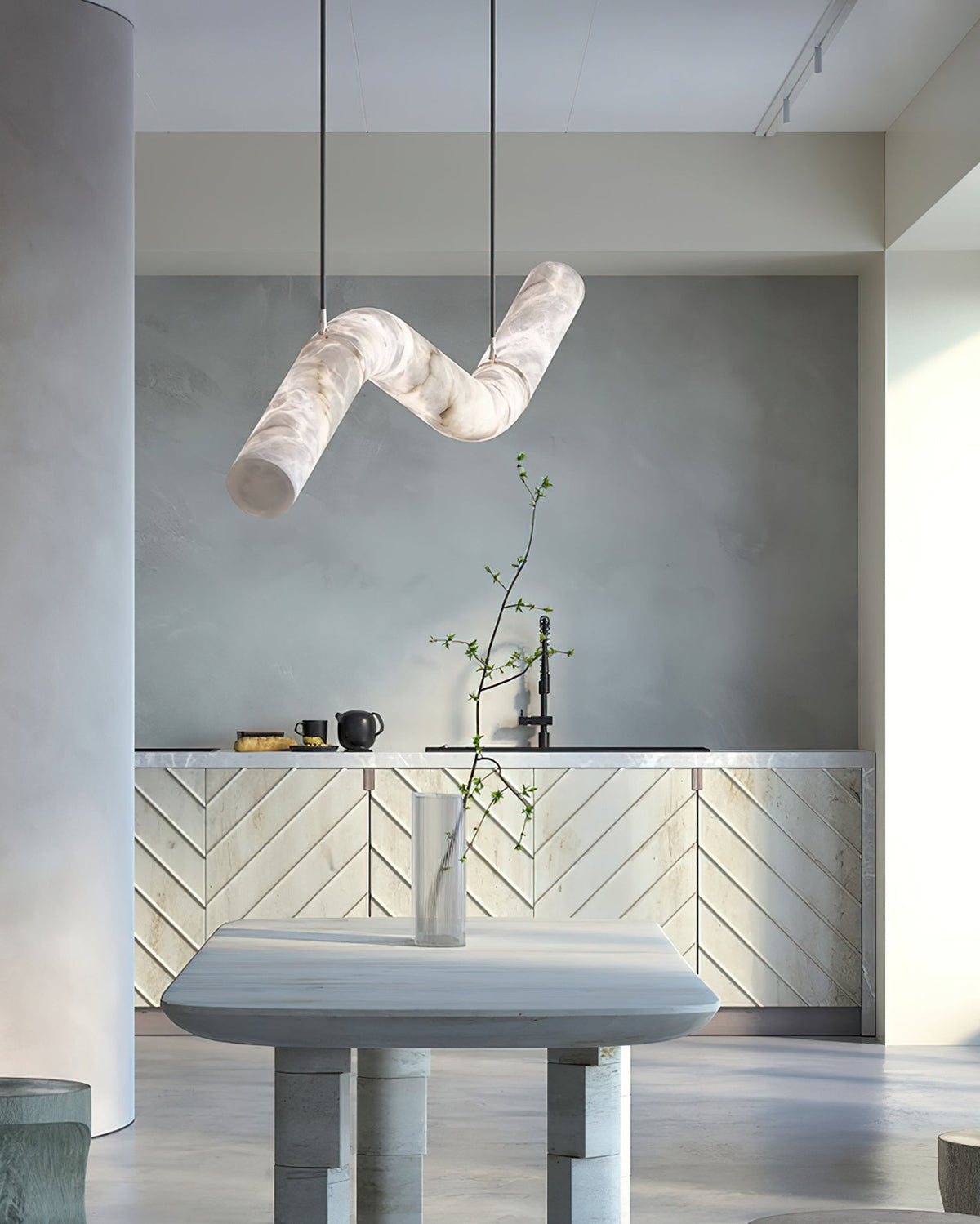 Liberty Chandelier Curved Alabaster Ribbon Silhouette - Neutralighting